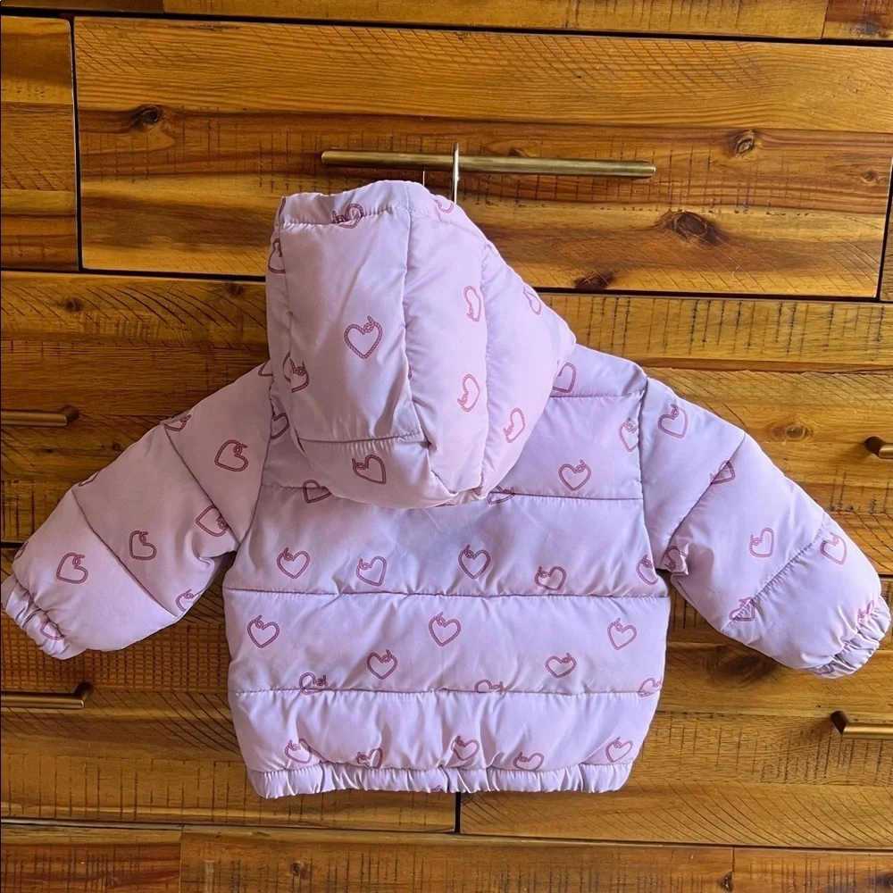 Miles The Label Pink Heart Patterned Puffer Jacket